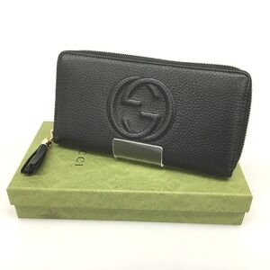Gucci Leather Zip Around Long Wallet Soho Black